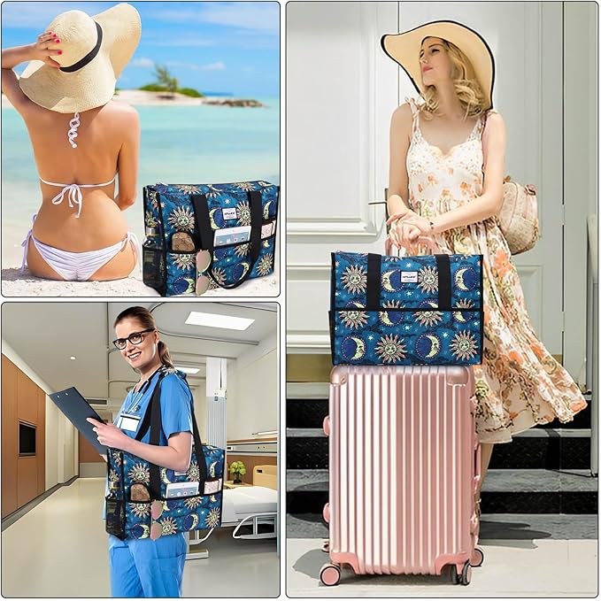 Utility Tote Bag with Laptop Compartment Luggage Sleeve Zippered Multi-pocket Commute Shoulder Purse for Nursing/Work