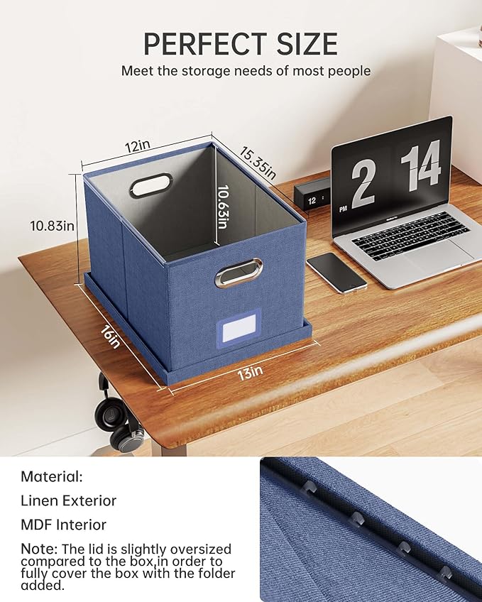 2 Pack File Storage Organizer, Document Organizer, Portable File Box with Lid, Fit for Letter/Legal File Folder Storage,Blue-Box only