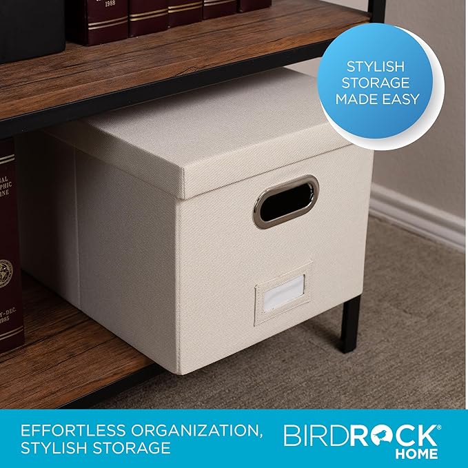 Internet's Best Collapsible File Storage Organizer Box with Lid - Decorative Linen Hanging Filing & Storage Office Box - Letter/Legal - Strong Durable - Toys Blankets Binders - Cream - 1 Pack