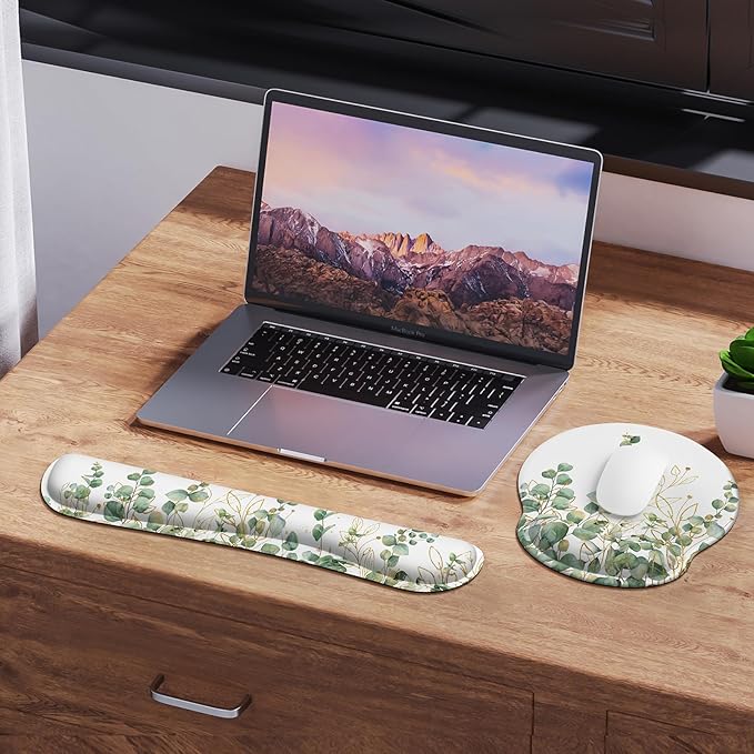 iLeadon Ergonomic Mouse Pad Set with Wrist Support, Easy Typing & Pain Relief, Non-Slip Base for Computer Home, Eucalyptus