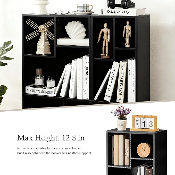 VECELO 31 Inch High Modern Kids Bookcase, 3-Tier Wide Bookshelves, 5 Cube Storage Organizer with Anti-tip Kit, Different Height Open Storage Fits Tallest Hardcovers, Easy to Install,Black