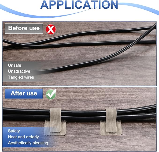 40-Pack Hook and Loop Cable Ties, 3.5 x 1.1 Inch Enhanced Self-Adhesive Cord Organizer for Desk/Home/Wall/Office Essentials, Cable Management Under Desk [Beige]