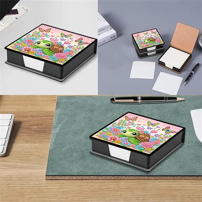 Turtle Diamond Painting Kit Note Box,Sea Memo Paper Storage Box Diamond Art,Sticky Note Holder Diamond Art,Diamond Painting Memo Pad For Office Desk. (Turtle)
