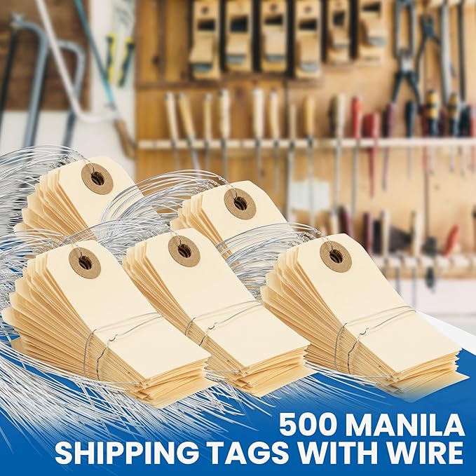 Perco Manila Shipping Tags with Metal Wires — Small Durable Blank Paper Tags 2¾″ x 1⅜″ — Ideal for Labeling and Inventory Use — Box of 500