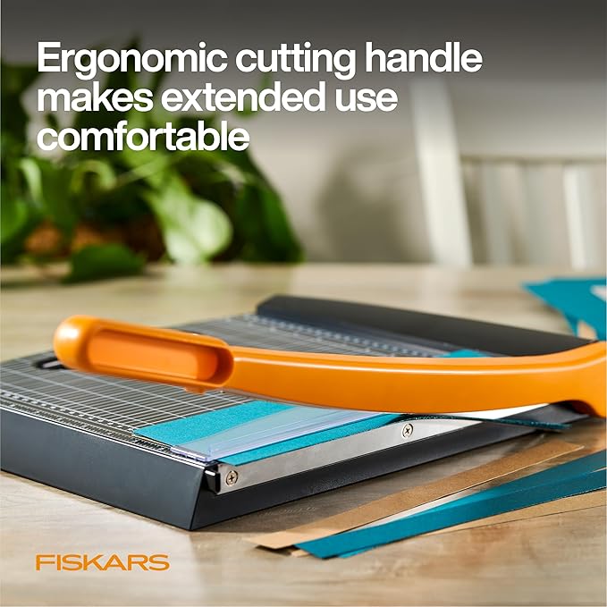 Fiskars Recycled Bypass Paper Trimmer - 12" Cut Length - Guillotine Paper Cutter with Self-Sharpening Blade - Black