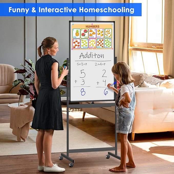 maxtek Magnetic Mobile White Board, 40 x 24 Double Sided Dry Erase Board Rolling Whiteboard, Aluminum Frame Standing Whiteboard on Wheels for Home Office Classroom (40 x 24 Black)