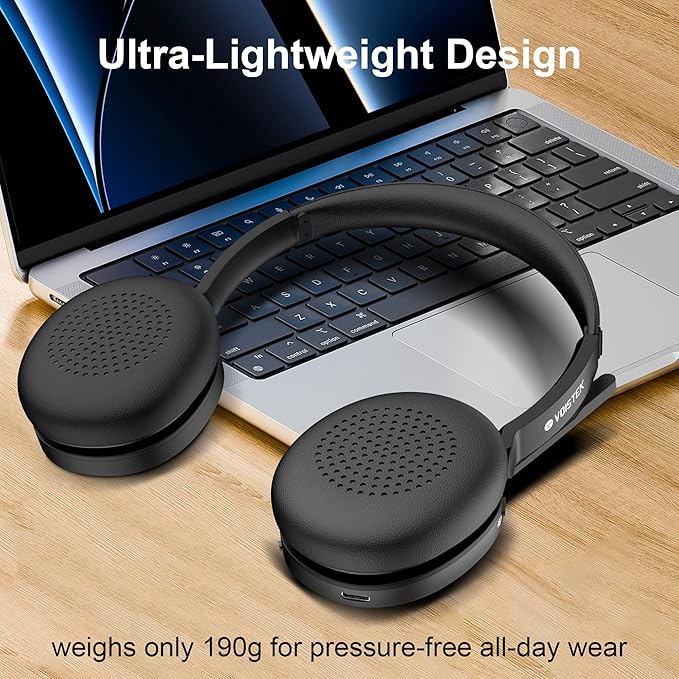 Voistek Bluetooth Headset with Microphone, Wireless Headset with Noise Cancelling Mic, USB A/C Dongle, Mic Mute Button, 45+ Hours Battery for Work, Office, Calls, Windows, MacOS, Android, iOS