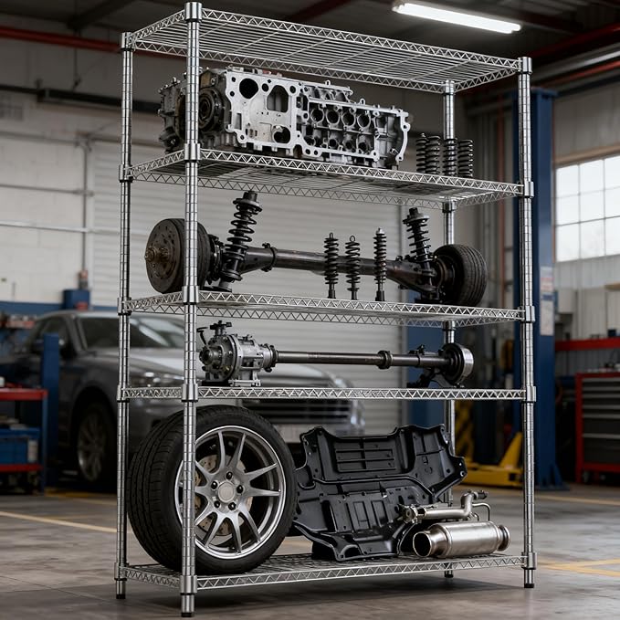 5 Tiers Shelf 1750 lbs Steel Storage Shelving Utility Shelving Unit Steel Organizer Wire Rack for Home,Kitchen,Office,Garage Chrome 17.7" D x 47.2" W x 72.4" H