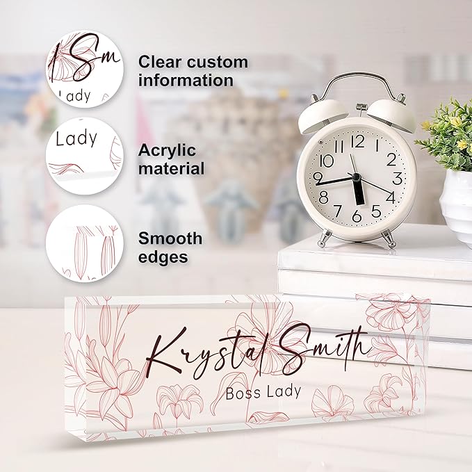 Custom Name Plate for Desk | Personalized Desk Name Plate | Personalized Boss Employee Appreciation Gifts | Acrylic Name Plate Office Desk Accessories
