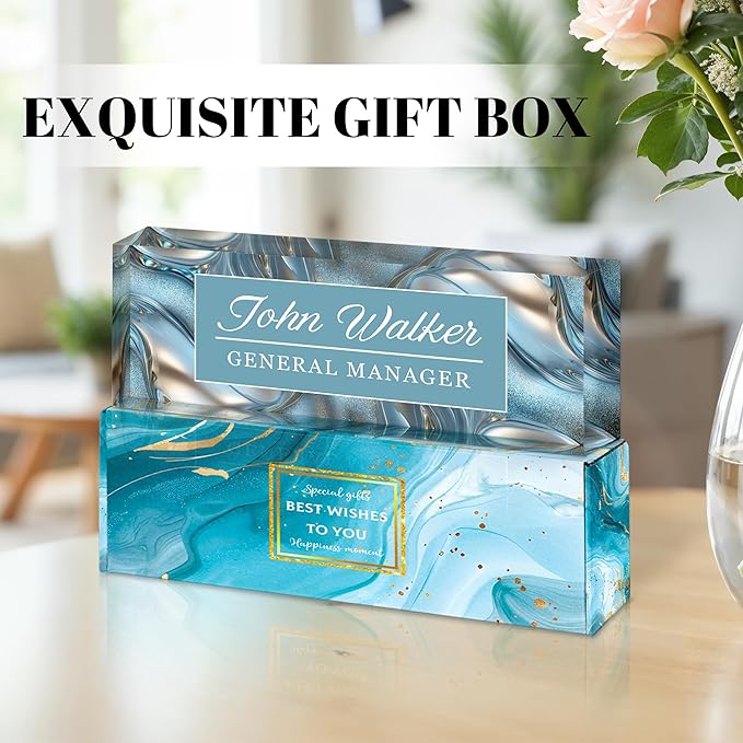 Personalized Name Plate for Desk, Custom Acrylic Desk Name Sign, Office Appreciation Gifts for Women Men Coworkers Boss Teacher Employee