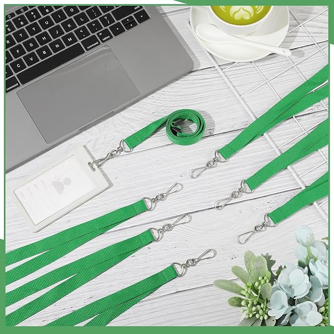 Patelai 60 Pcs Breakaway Lanyards with J Hook Bulk Flat for ID Badges Neck Badge Lanyards Card Nametag Holder Neck Straps (Green)