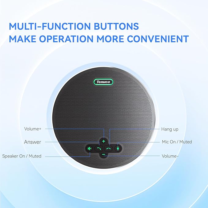 Tenveo Bluetooth Conference Speakerphone Bluetooth/Wireless/USB, 8 AI Noise Mics and 360° Sound Pickup,Compatible with Zoom, Teams, OBS, Supports 12-15 People for 18H of Talk Time MagiCallpro