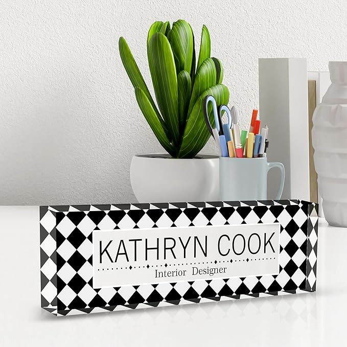 Personalized Name Plate for Desk - Office Gifts for Teacher, Boss, Employee Appreciation - Desk Decor (Chessboard1)