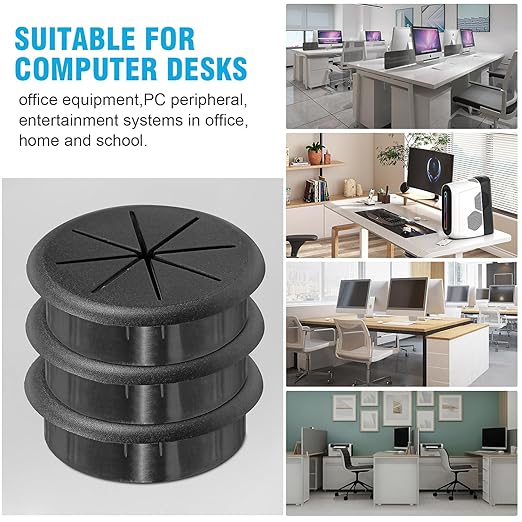 2-3/8" Black Desk Grommet, JTemgle Flexible Cable Grommet with Bi-Metal Hole Saw Rubber Cable Hole Cover Wire Organizer Caps Desktop Cord Management for Home Office TV Stands Tabletops, 13 Pieces