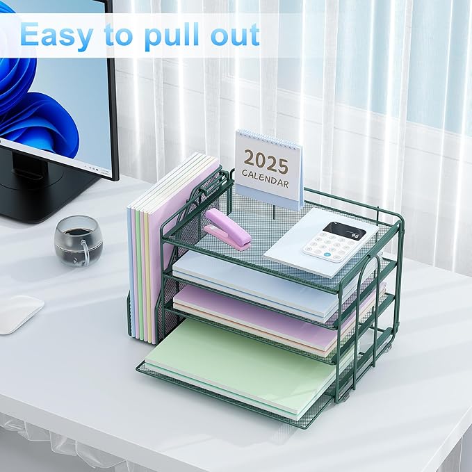 Spacrea Paper Organizer, Desk Organizers and Accessories for Desk with File organizer, Desk Accessories & Workspace Organizers for Catalog & Reference Racks (Dark Green)