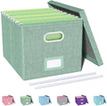 Oterri File Organizer, File Box, File Cabinet for Letter File Folder Storage, Portable Storage Bins with Lids for Office/Decor/Home,Document Organizer, 1 Pack,Green-Box Only
