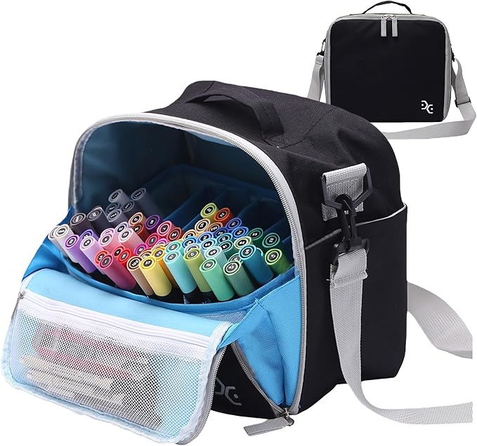 Togood Large Storage Tote Bag for Marker Pens Brush Pen Coloring Pencils Books Art and Crafts Supplies Tools Cosmetics, Up to 130 Pens,black