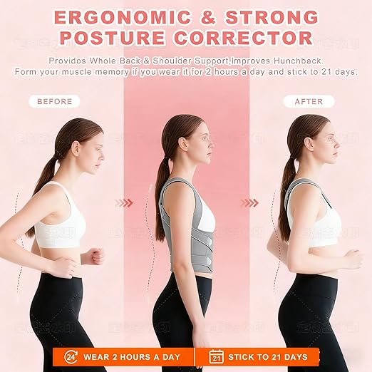 Back Brace Posture Corrector for Women and Men, Adjustable Shoulder Straightener Full Lumbar Support Belt, Upper and Lower Back Pain Relief, Scoliosis Hunchback Hump Thoracic Spine Corrector (Gray M)
