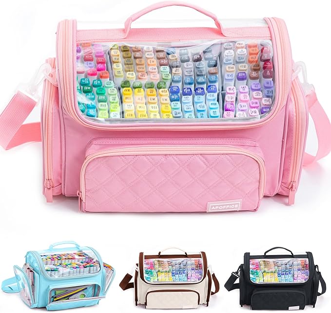 Large Marker Organizer Case Holds 200-300 Markers | Art Marker Storage Bag with Removable Dividers & Clear Top for Artists, Crafters & Travel - Pen, Pencil Alcohol Marker Holder - Art Supply