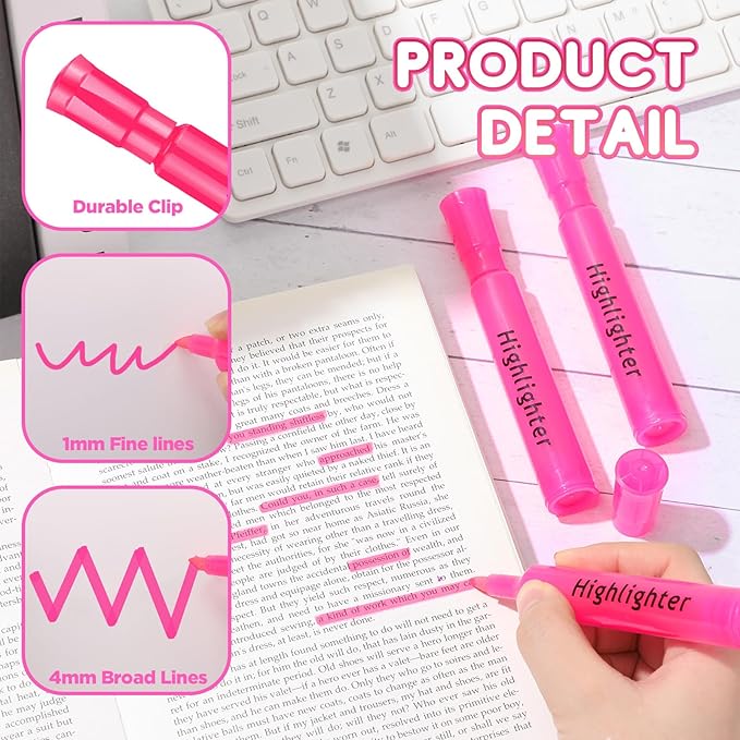Qilery 72 Pack Highlighters Bulk, Tank Style Chisel Tip Highlighters Markers Pack Quick Drying for Adult Coloring, Home Office Supplies (Pink)