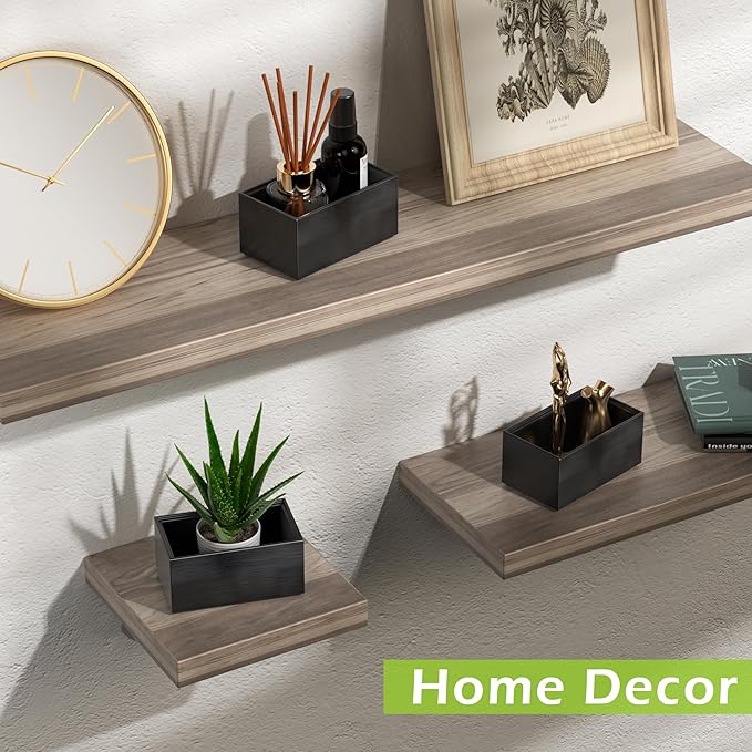 Bathroom Drawer Organizer Trays, Bamboo Drawer Organizer Kitchen Utensils Silverware Organizer, 8 PCS Wood Box Stackable Bins for Makeup, Office Desk, Junk Drawer (Black)