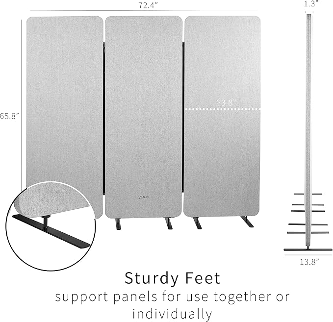 VIVO Freestanding 72 x 66 inch Privacy Panel, Cubicle Divider, Acoustic Wall Partition, x3 24 inch Panels, Gray, PP-3-T072G
