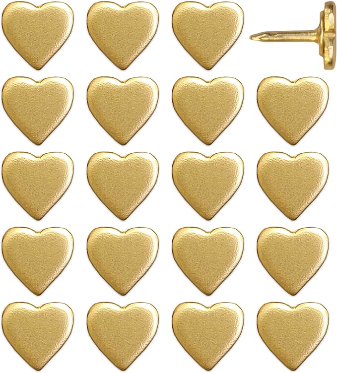 Mini Gold Heart Push Pins - Mini Gold Metal Heart Map Pinss - for Cork Board, Maps, or Lapel Pin Use - Designed in USA - Set of 20