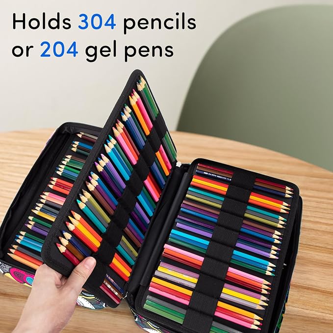 YOUSHARES 300 Slots Color Pencil Case - Pen Case Organizer with Handy Wrap & Zipper, Multilayer Holder for Prismacolor Colored Pencils & Gel Pen (Colorful)