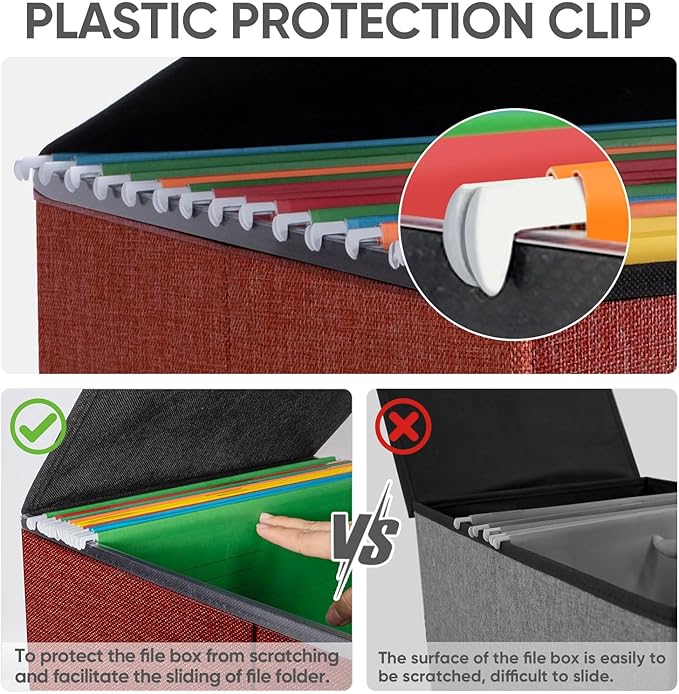 BALEINE Modern Red File Storage Box with Lid, Collapsible File Folder Organizer, 2 Pack, 15x12.5x10.5 inches