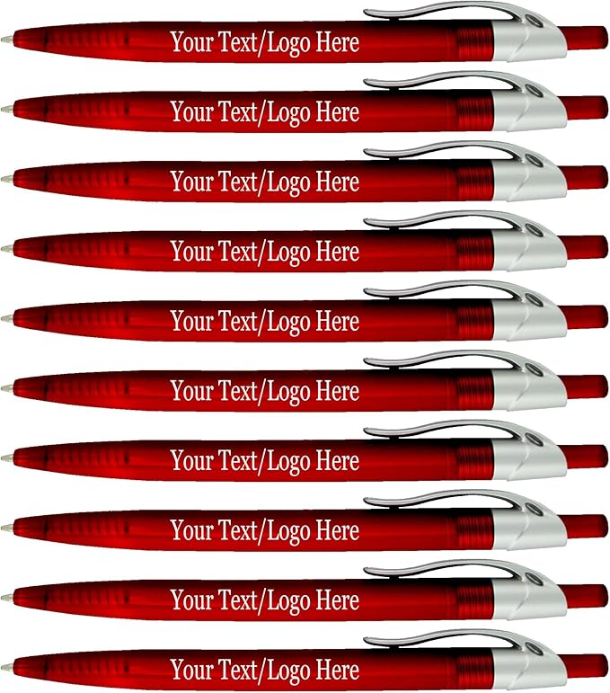 Personalized Pens With your Custom Logo or Text-500 Pack Bulk-for Businesses, Parties, and Events, Custom Printed Ballpoint Click Pens, Translucent Barrel, Red Pen, Black Ink