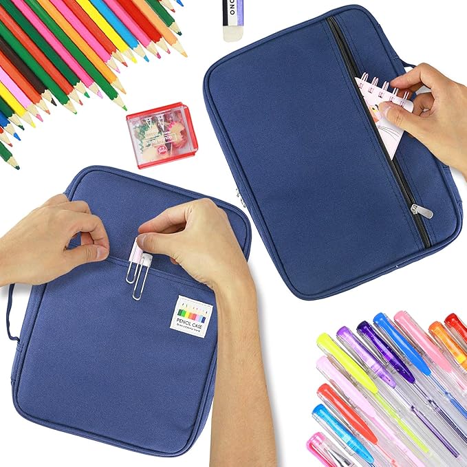 YOUSHARES 220 Slots Colored Pencil Case, 145 Slots Gel Pens fo Coloring Case Organizer, Handy Multilayer Color Pencil Holder for Glitter Gel Pens, Refills, Colored Pencils (Blue)