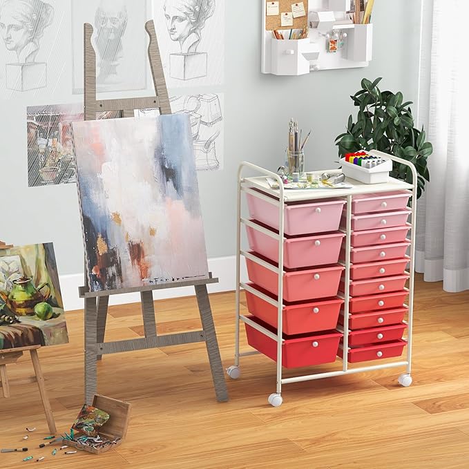 ARLIME 15-Drawer Storage Cart, 15 Drawer Trolley, Rolling Organizer Cart, Scrapbook Paper Organizer, Suitable for Office and School, Rolling Office Storage Tools
