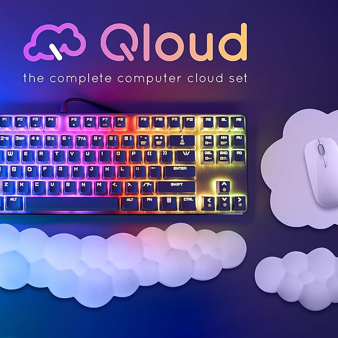 Qloud Cloud Wrist Rest Keyboard Wrist Rest for Computer Keyboard Pad, Cloud Keyboard Wrist Rest, Wrist Pad for Keyboard, Memory Foam, Non Slip Base, Comes with Mouse Pad - Beige