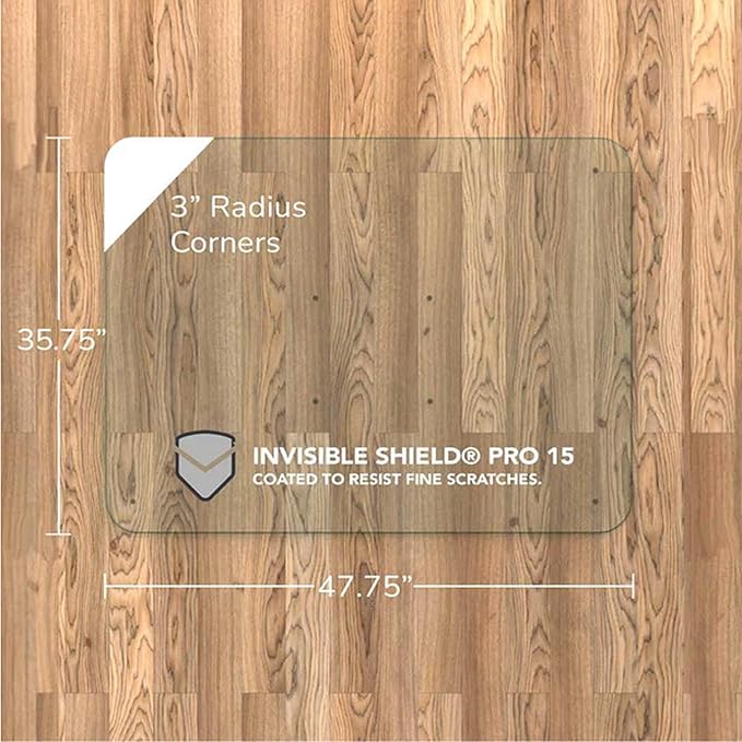 Vitrazza Glass Chair Mat 36” x 48” Superior ¼ Thick, Chiaro Standard Clear, Certified Tempered Safety Glass, Delivers a Smooth Glide, Protects Carpet or Wood, Beautiful in Home or Office
