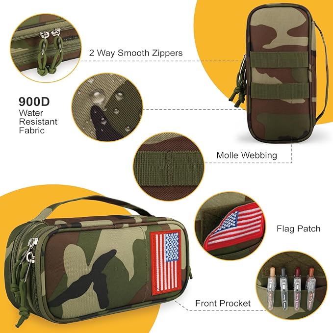 Tactical Pencil Case for Boy,Large Capacity Pencil Pouch,Marker Organizer Case Pen Box, Tool Bag Desk Organizer for School College Office Organizers for Kids Men Women Adult Teens(Camo Green)