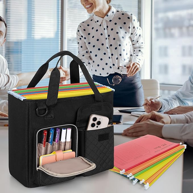 LUXJA Vertical File Organizer for Letter Size Hanging File Folder, Portable Document Organizer with Tablet Pocket (Up to 12.9 in), Bag Only, Black