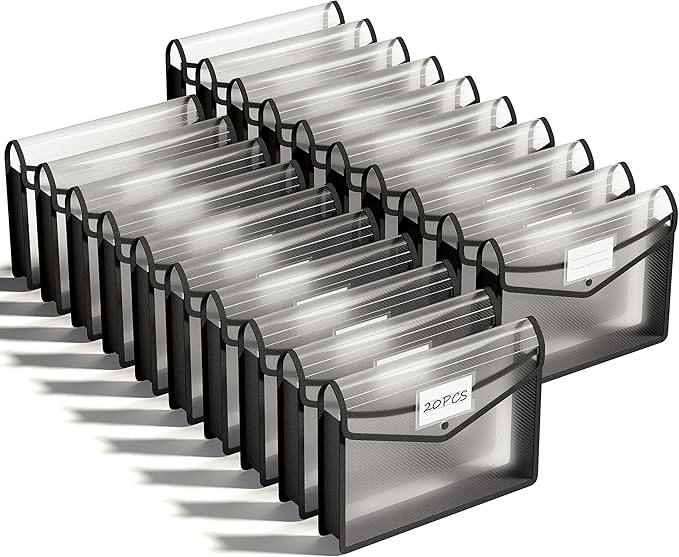 ThinkTex Plastic Expanding File Folder, Transparent envelopes with Snap Closure,No Dividers,Large Capacity,Document Organizer for Receipts, Bills&Taxes,Letter/A4 Size for School/Office/Home-20 Pack