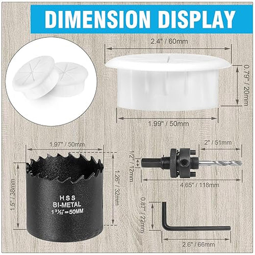 2" White Desk Grommet, JTemgle Flexible Cable Grommet with Bi-Metal Hole Saw Rubber Cable Hole Cover Wire Organizer Caps Desktop Cord Management for Home Office TV Stands Tabletops, 7 Pieces
