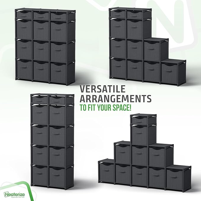 12 Cube Closet Organizers And Storage | Includes All Storage Cube Bins | Easy To Assemble Closet Storage Unit With Drawers | Room Organizer For Clothes, Baby Closet Bedroom, Playroom, Dorm (Dark Grey)