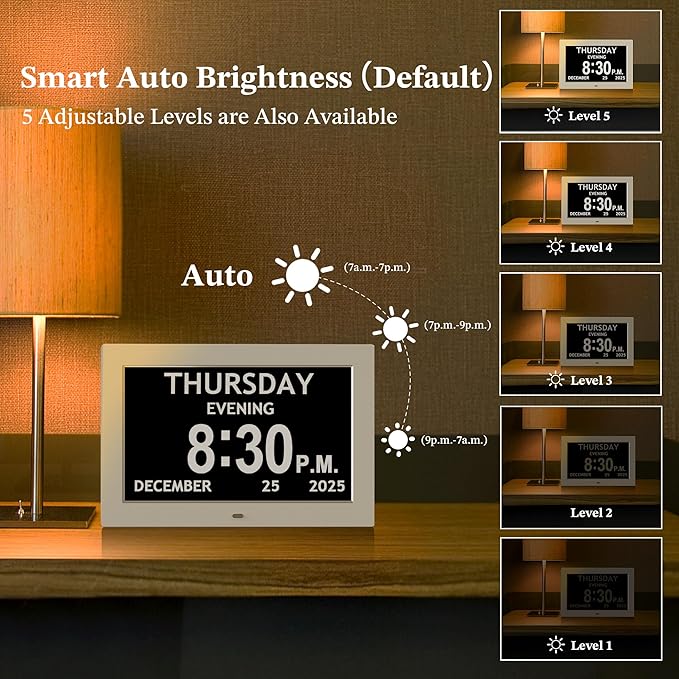 10.1'' Extra Large Digital Clock, 1280*800p HD Display, Dementia Clock For Seniors, Digital Clock With Date, Time, Day Of Week, 10 Reminders & 6 Alarms, Auto Dimming & DST, Remote Control, White