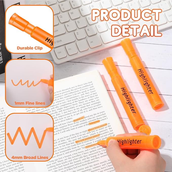 Qilery 72 Pack Highlighters Bulk, Tank Style Chisel Tip Highlighters Markers Pack Quick Drying for Adult Coloring, Home Office Supplies (Orange)