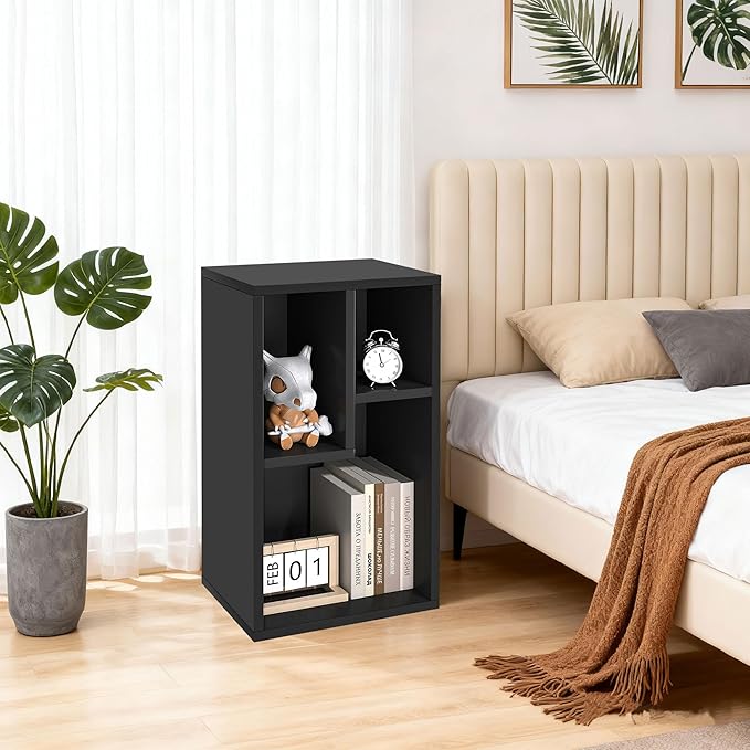 VECELO 3-Cube Open Bookcase, Small Bookshelf with Height Difference Shelves for Most Books, Horizontal Available, 2-Tier Storage Organizer for Home Office, Living Room,Vintage Black
