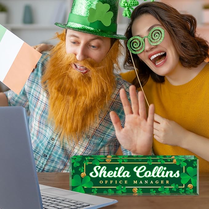 Custom Name Plate for Desk, Employee Appreciation Gifts, Office Decor, Acrylic Desk Name Plate Personalized, Office Desk Accessories, Funny Office Gifts for Coworkers Boss Teacher (Lucky Leaf)