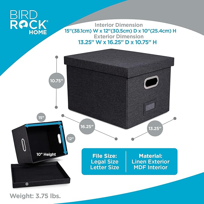 Internet's Best Collapsible File Storage Organizer | Decorative Linen Filing & Storage Office Box | Letter/Legal | Grey