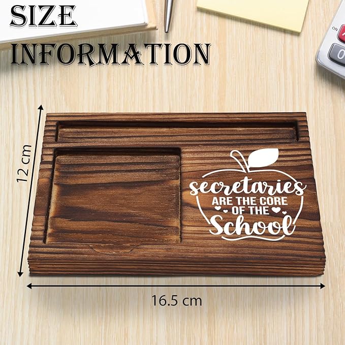 School Secretary Gifts Sticky Note Holder Wooden, Thank You Appreciation Gift for Secretary School Receptionist Assistant Front Office Crew, Office Decor Desk Self-Stick Note Pad Holders TZP12