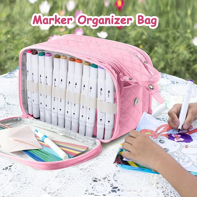 Marker Organizer Case – Holds 72-96Markers | Portable Art Marker Storage Bag with Clear View Panels & Removable Dividers | Marker Holder for Alcohol Markers, Pens, Craft Supplies(Case Only)