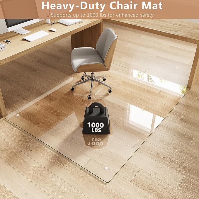 Tempered Glass Chair Mat for Carpet & Hard Floor, 54"x72" Office Chair Mat - Heavy Duty & Scratch Resistant, Non-Slip Pads, Rounded Corners & Polished Edges