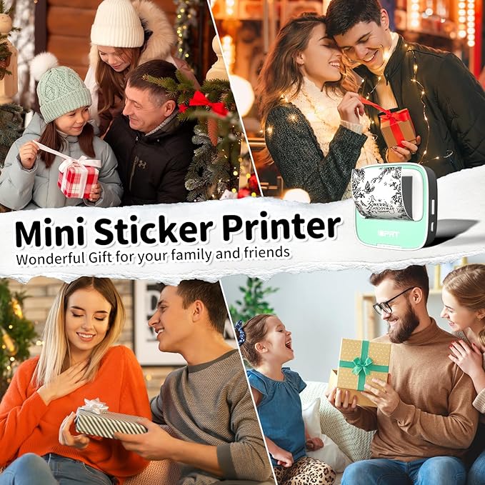 iDPRT Sticker Printer Portable Mini Printer, Bluetooth Thermal Inkless Sticker Maker Machine with 1 Roll Sticker Paper, Compatible with Smartphone, for Study Notes, Pictures, DIY, Label, Gift