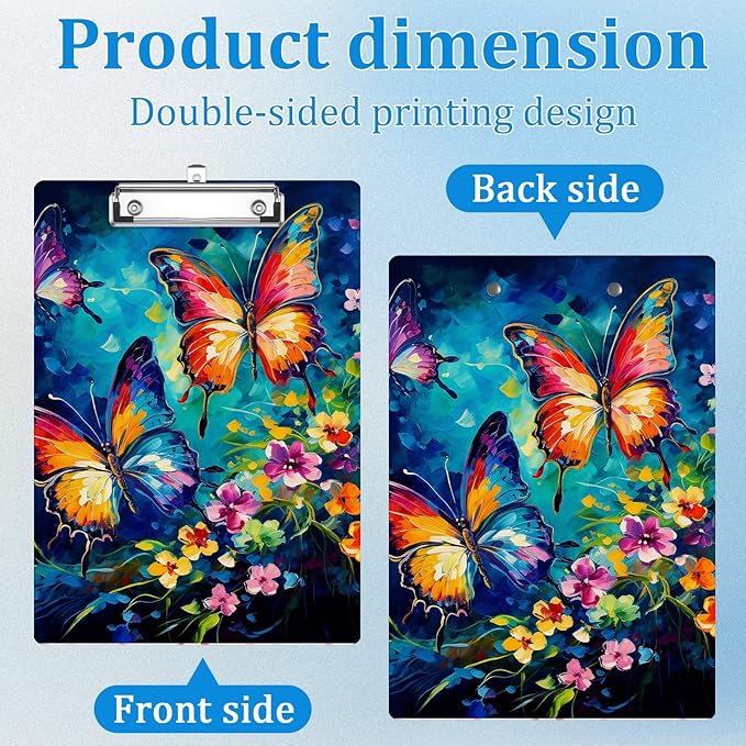 Colorful Butterfly Floral Clipboard Decorative Clip Board with Metal Clip A4 Standard Size 12.5" X 8.7" for Teacher Students Nurses Office