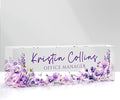 Custom Name Plate for Desk, Personalized Desk Name Plate on Clear Acrylic Glass, Appreciation Gifts for Teacher Employee Boss Coworkers Nurse, Office Desk Accessories for Women Men (Eggplant)